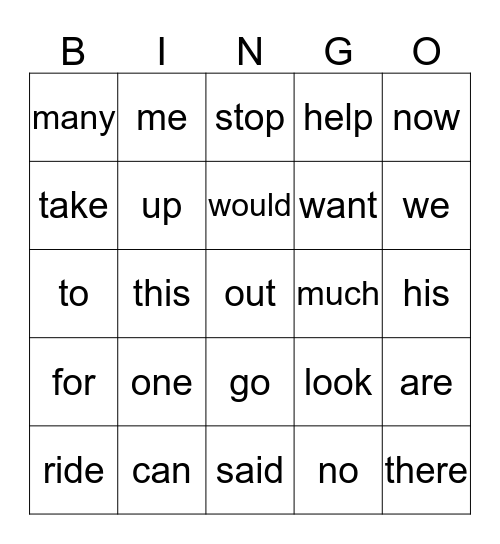 Sight Word Bingo 1st 9 Weeks Bingo Card