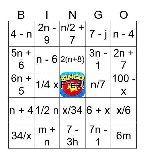 Translate Algebraic Expressions Bingo Card