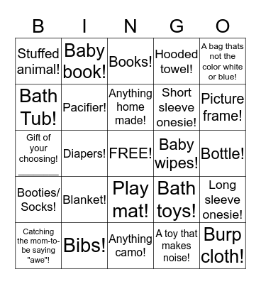 Baby Shower Gift Bingo! Bingo Card