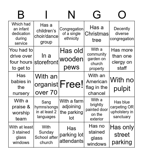 Church Bingo for Executive Ministers Bingo Card