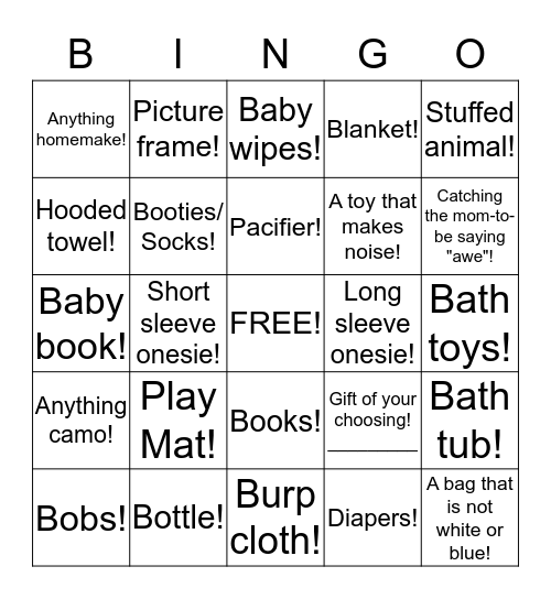 Baby shower Gift Bingo! Bingo Card