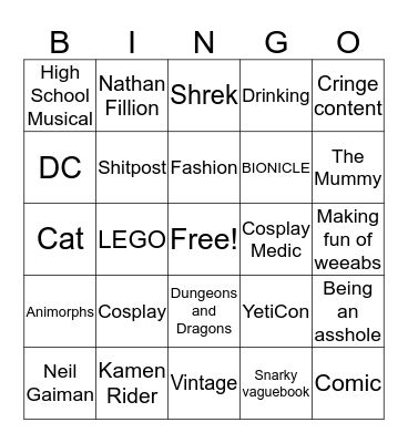 Cosplay Medic Bingo Card