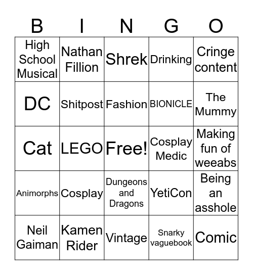 Cosplay Medic Bingo Card