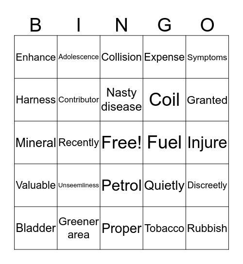 Let's Go Go Go! Bingo Card