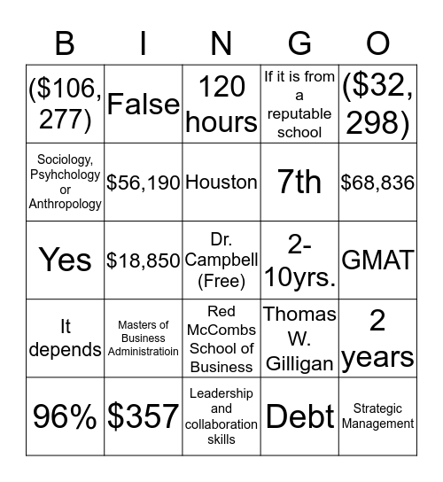 Untitled Bingo Card