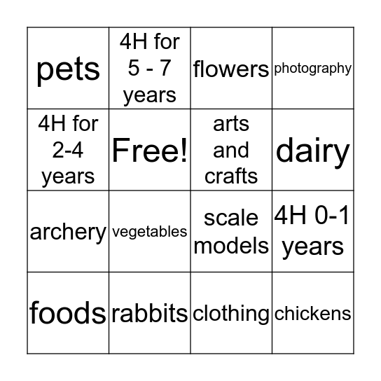 4H Bingo Card