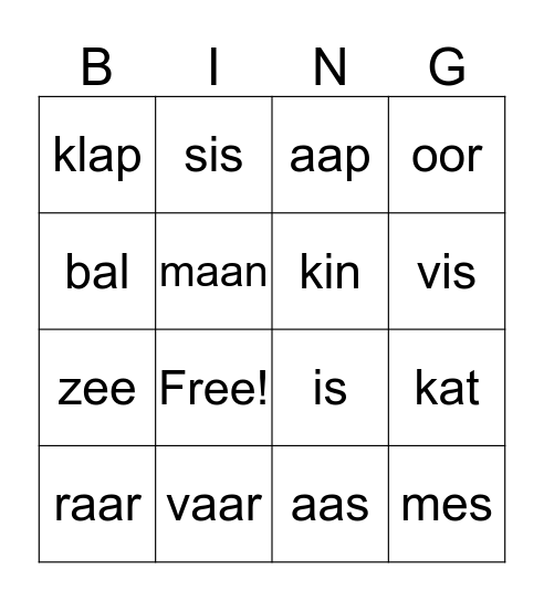 woorden Bingo Card