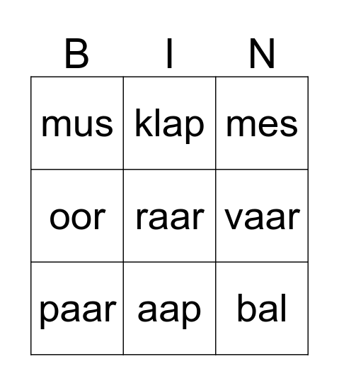 woorden Bingo Card