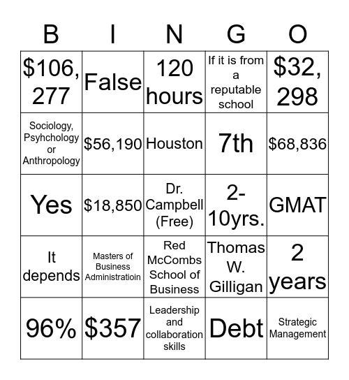 Untitled Bingo Card