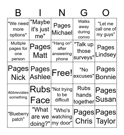 Tommy Academy Bingo Card