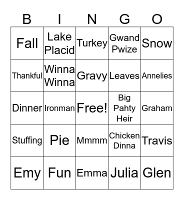 Thanksgiving Bingo Card