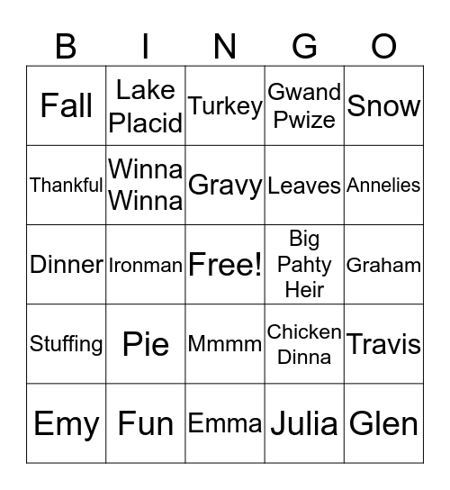 Thanksgiving Bingo Card