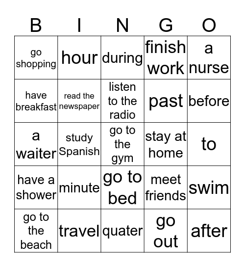 Vocabulary Bingo Card