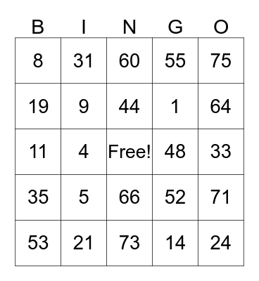 Dave and Margaret Bingo Card