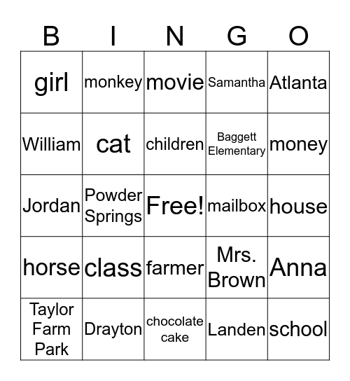 NOUNS Bingo Card