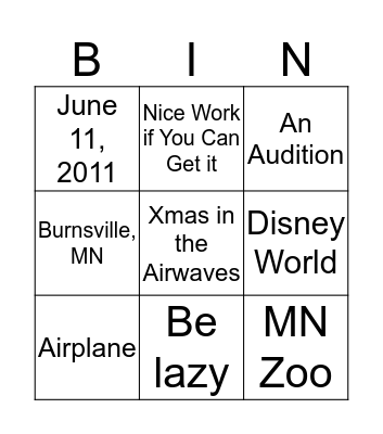 Sarah and Jordan Bingo Card