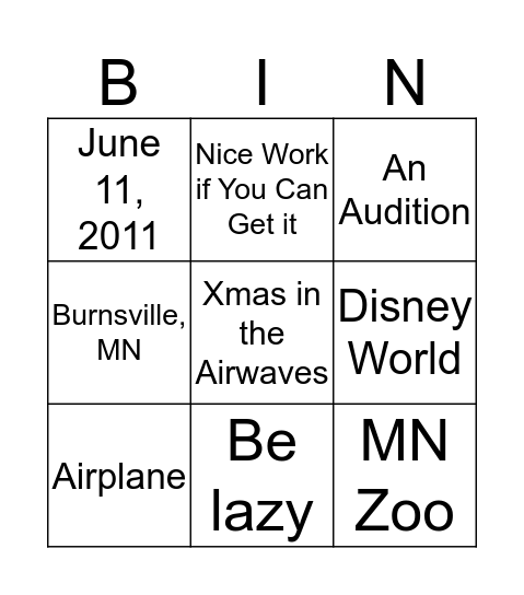 Sarah and Jordan Bingo Card