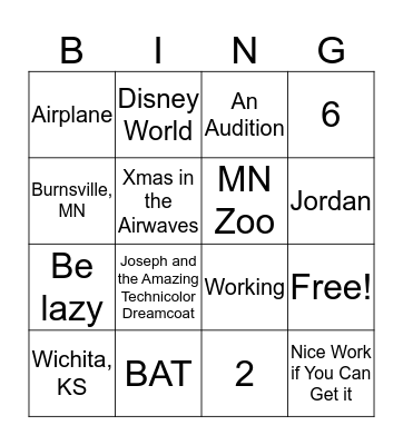Sarah and Jordan Bingo Card