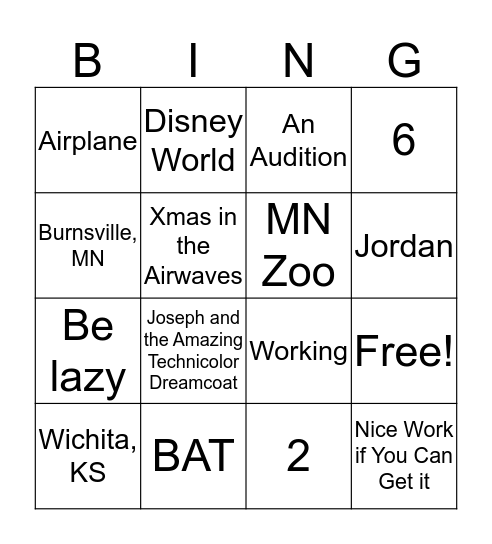 Sarah and Jordan Bingo Card