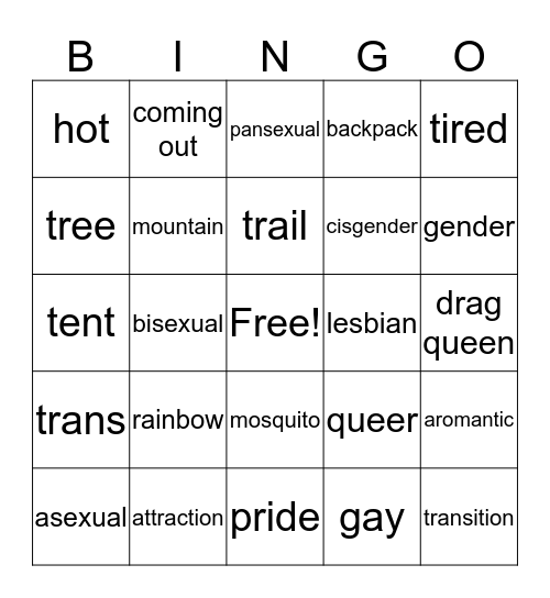 Hiking and LGBTQ Bingo Card