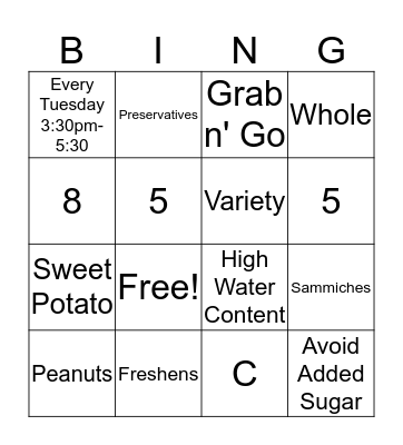 Good Nutrition is Our Mission Bingo Card