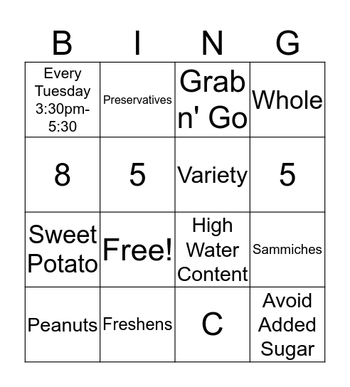 Good Nutrition is Our Mission Bingo Card