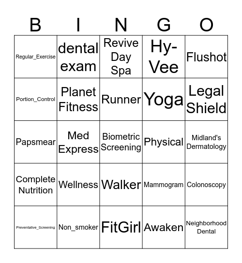 2018 LaVista Health & Wellness Fair Bingo Card
