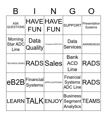 Team Time Event Bingo Card