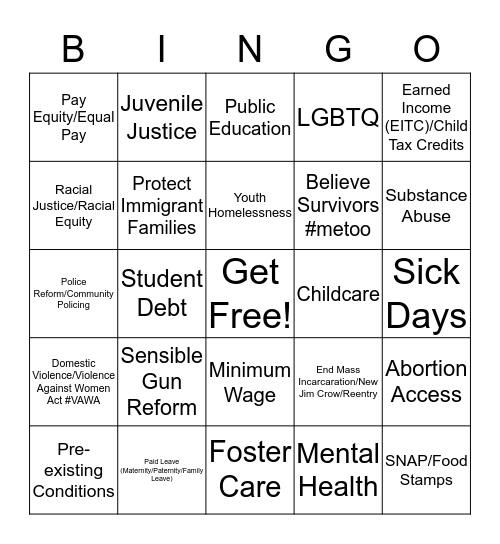 Love + Justice Bingo Card