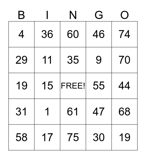 Thanksgiving Bingo Card