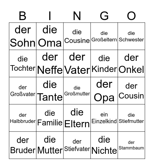 Die Familie Bingo Card