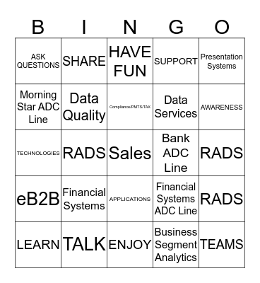 Team Time Event Bingo Card