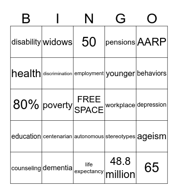 Older Adult Bingo Card