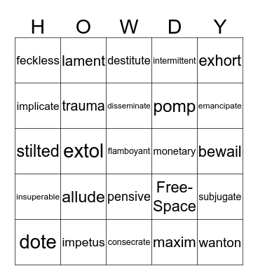 Vocab Lesson 3 Bingo Card