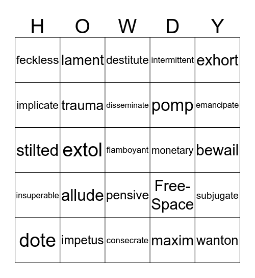 Vocab Lesson 3 Bingo Card