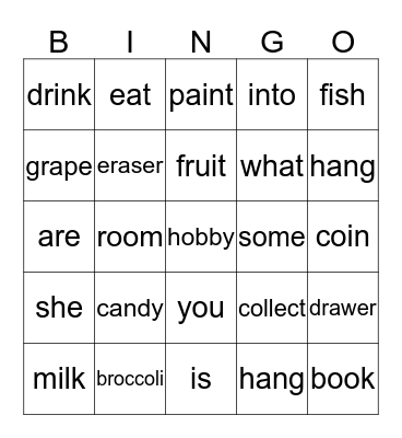 healthy food Bingo Card