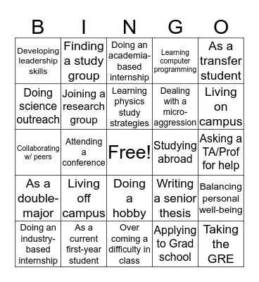 WiPA Bingo: Find someone who can talk about their experience... Bingo Card