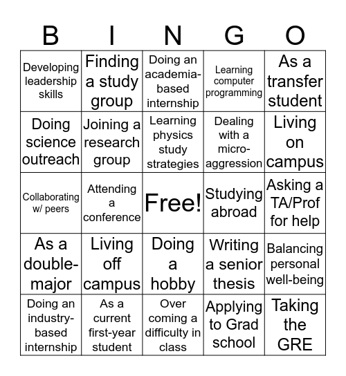 WiPA Bingo: Find someone who can talk about their experience... Bingo Card