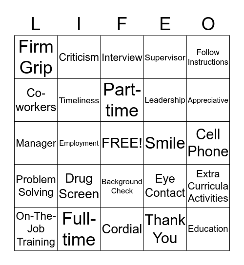 GETTING AND KEEPING A JOB Bingo Card