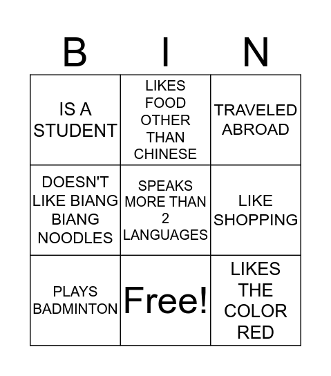 Untitled Bingo Card