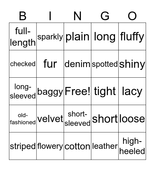 Fashion Bingo Card