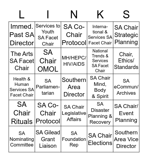 Southern Area Links Bingo Card