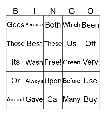 Sight words Bingo Card