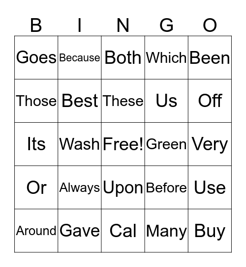 Sight words Bingo Card