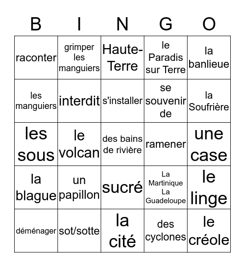 Un Papillon Dans la Cité Bingo Card