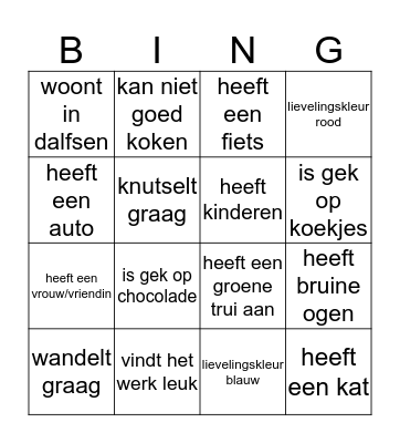 Kennismaking Bingo Card