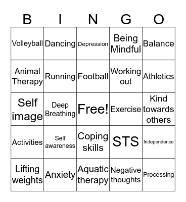 Recreation Therapy Bingo Card