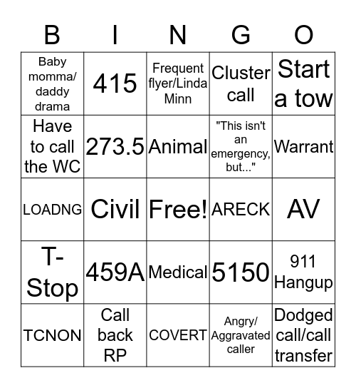 Dispatch BINGO! Bingo Card