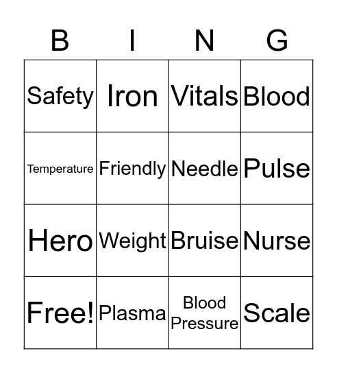 Plasma Bingo Card