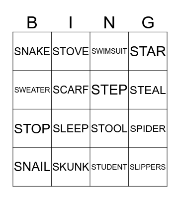 /S/ SOUNDS Bingo Card